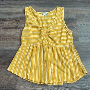 Lucky Brand Yellow & White Striped Twist Front Peplum Tank Top Size XS